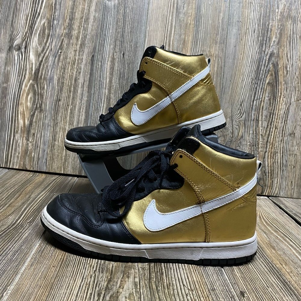 Size 9 Nike Mens Dunk Hi Premium 317892-711 Black Metallic Gold